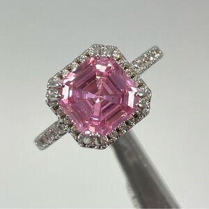 Rings Engagement Women’s Jewelry Asher Cut Halo Pink Diamond CZ Silver Plated
